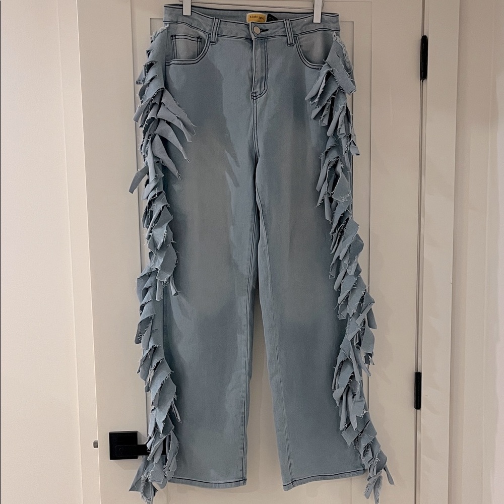 Light Blue Fringed Women Jeans
